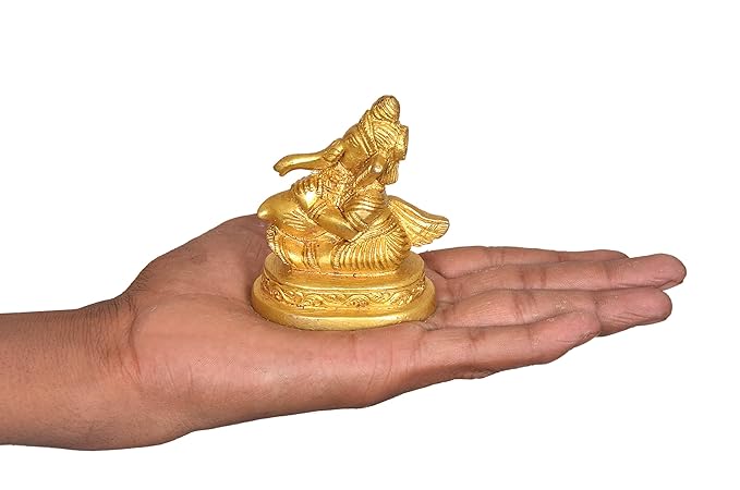 Brass Lord Ganesha Idol Statue Ganesh Decorative Sculpture for Home Office Temple Gift Item Showpiece Golden Height 3" Inches