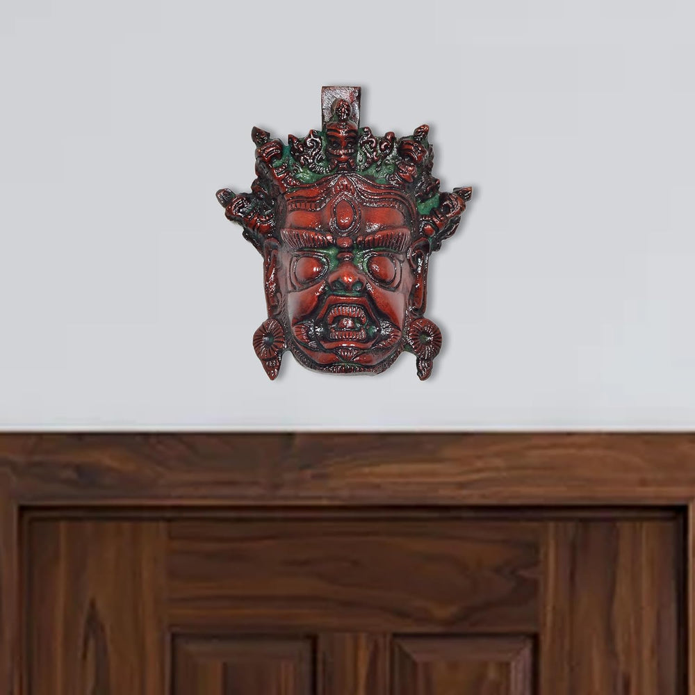 Brass Nazar Battu Mahakala Wall Hanging Mask (Height : 5 inch) (Multicolor 1)