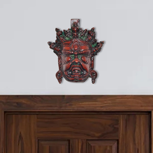Brass Nazar Battu Mahakala Wall Hanging Mask (Height : 5 inch) (Multicolor 1)