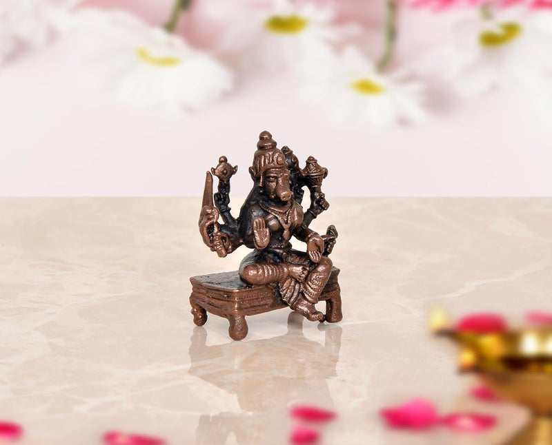 Copper Goddess Varahi Idol Figurine Eight Armed Sculpture Showpiece Home Temple Office Golden Height 4.5 cm