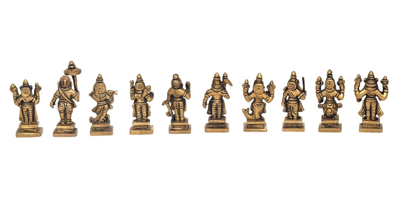 Brass Vishnu Dashavatara Ten Avatars of Vishnu for Home Temple Office Mandir, (Height: 3 Inch)