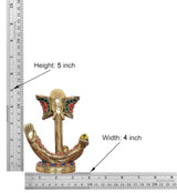 Ganesha statue size chart: 5 inch height, 4 inch width, brass jewel accents