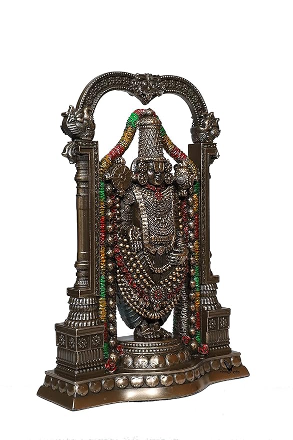 8-Inch Lord Venkateswara Balaji Idol - Premium Antique Bronze Finish Resin Statue for Home Mandir, Office Decor & Spiritual Gifting Study Setting