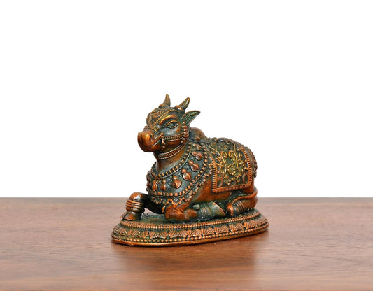 Bronze Shiva Seated Nandi Statue (Height: 2 Inch)