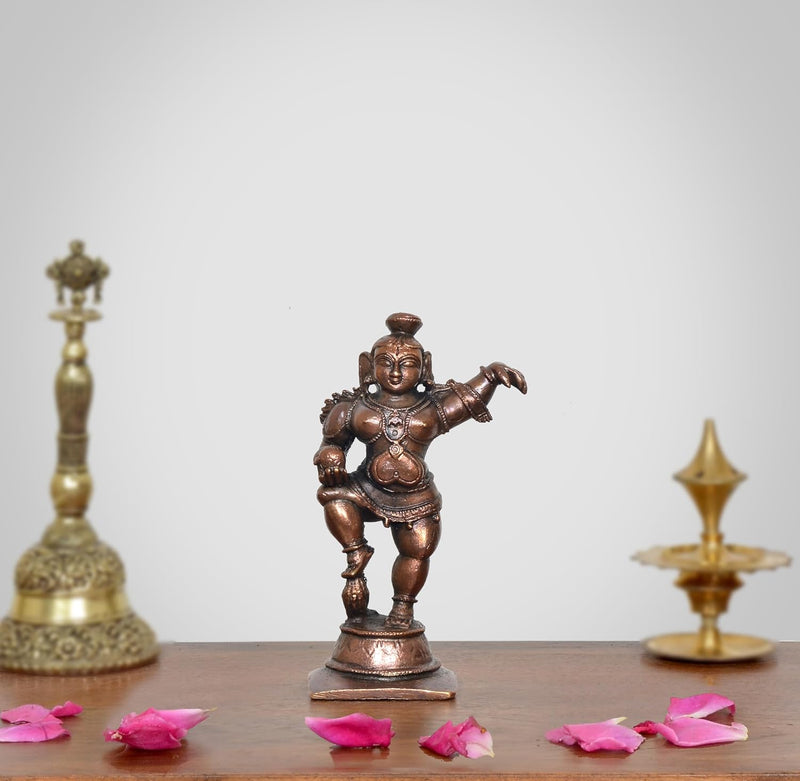Copper Dancing Bal Krishna with Laddu  Showpiece (Height 4 Inch)