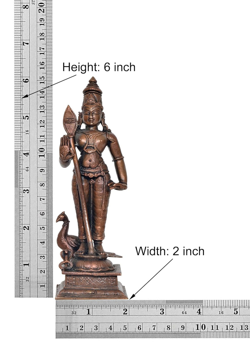 Copper Standing Lord Kartikeya Murugan Murti Decorative Showpiece Copper Murti for Home Decor Mandir Pooja Temple (Height 6 Inch)