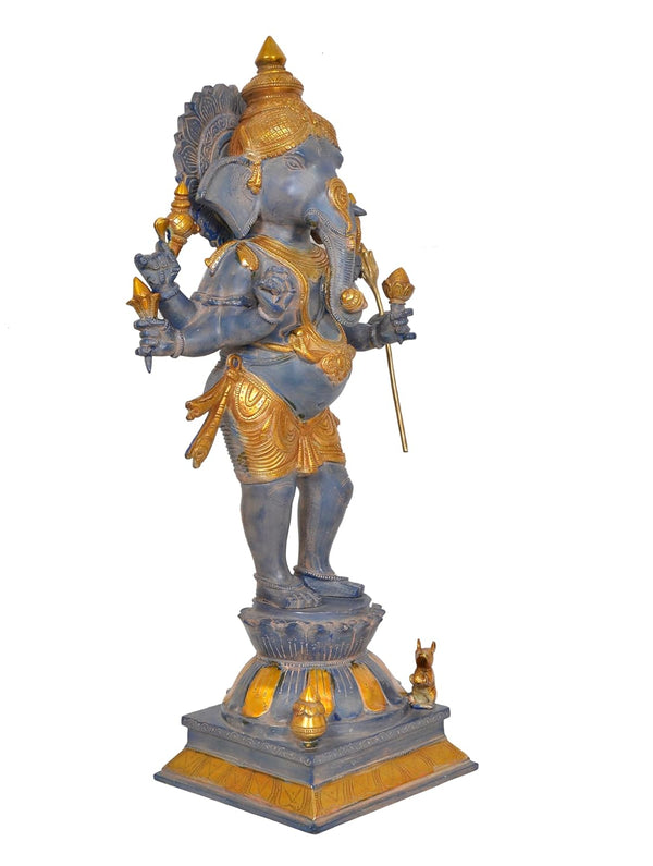 Brass Six Armed Standing Lord Ganesha Statue (Height 27 Inch) Study Setting