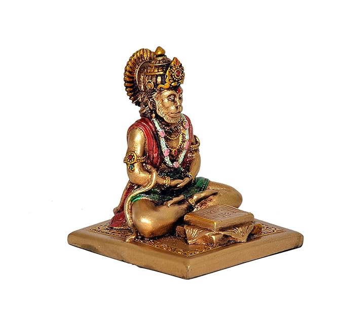 God Hanuman JI Sitting Statue Idol Sculpture Multicolor Resin Statue (Height 3.5 Inch)