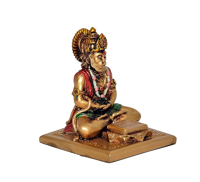 Dattatreya God Hanuman JI Sitting Statue Idol Sculpture Multicolor Resin Statue (Height 3.5 Inch)