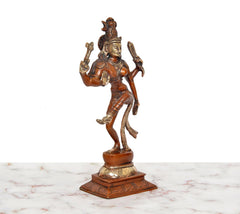 Brass Ardhanarishvara dancing statue with detailed face and belt