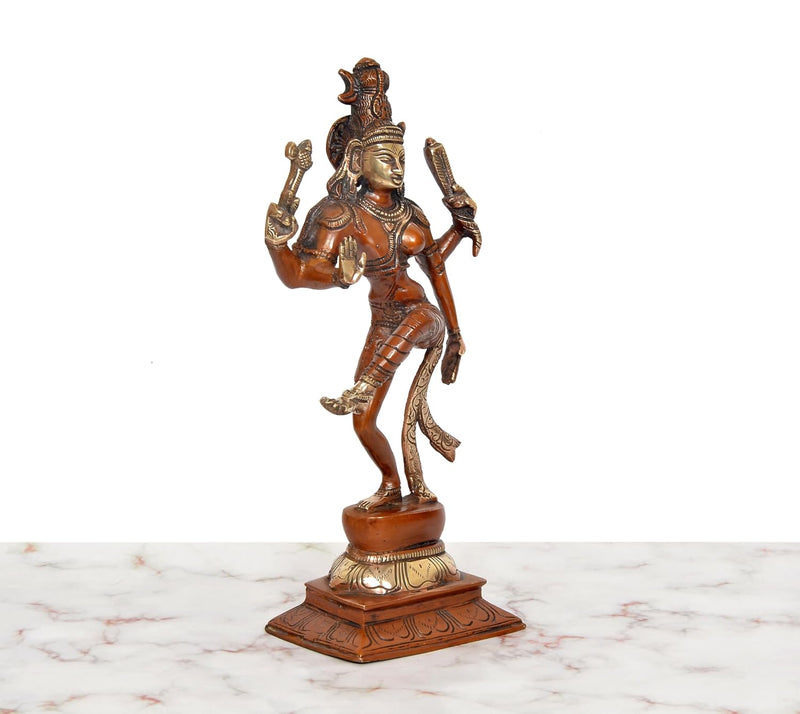 Brass Dancing Shiva and Parvati (Ardhanarishvara) Murti (Height: 12 inch)