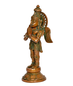 Brass Garuda standing idol statue, left side profile, green-gold detailing