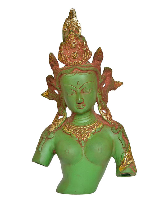 Brass Tara Devi Bust Statue -Meditation Spaces, for Home Decor and Office, or Thoughtful Spiritual Gift. (Height 13 Inch)