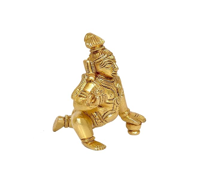 Brass Lord Laddu Gopal Bal Krishna Thakur ji Idol Statue | Pooja Home Decor Mandir |(Height 3 Inch)