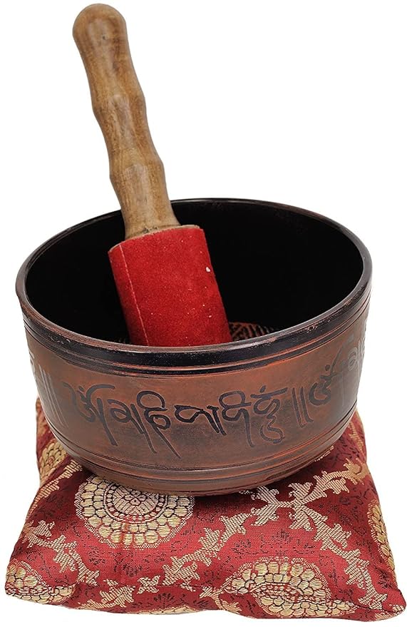 Brass Tibetan Buddhist Singing Bowl Inside The Images of Buddha in Bhumisparsha Mudra