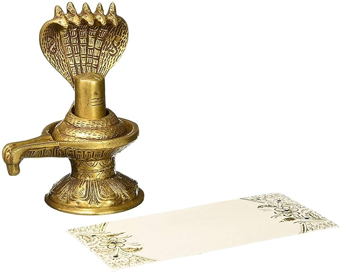 Brass Shiva lingam murti with engraved base and cup-like pedestal