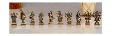 Brass Vishnu Dashavatara Ten Avatars of Vishnu for Home Temple Office Mandir, (Height: 3 Inch)