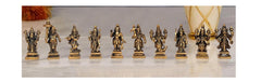 Brass Vishnu Dashavatara ten avatars figurines, gold-toned, standing on bases.