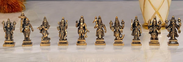 Brass Vishnu Dashavatara Ten Avatars of Vishnu for Home Temple Office Mandir, (Height: 3 Inch)