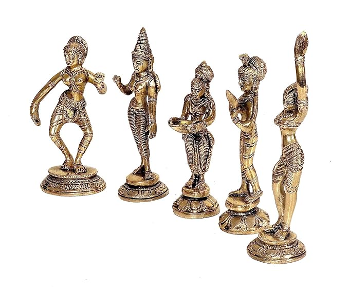 Brass Beautiful Dancing Lady Statue Medium, Gold 5 Piece