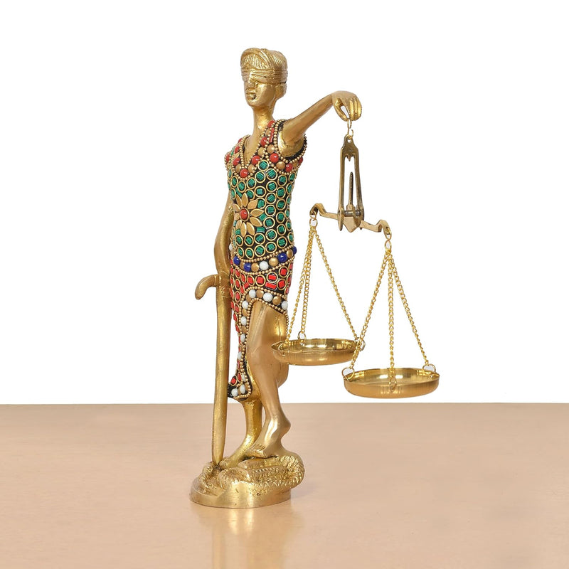 Brass Justice Lady Blind Folded Idol Golden (Height 9.5 Inch)