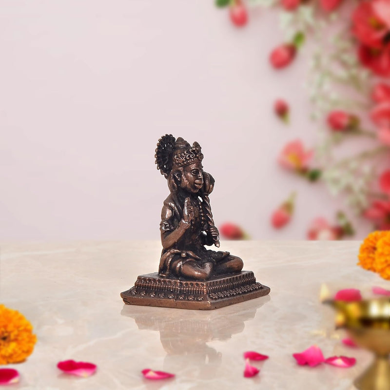 Copper Siting Hanuman Idol - Divine Lord Hanuman Statue for Home and Temple Pooja Decor (Height 2 Inch)