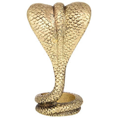 Brass Sheshnag/Naag Devta idol, front view with textured snake body and hood