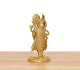 Shreenathji brass statue back-left view, decorated garments and stacked ornament details
