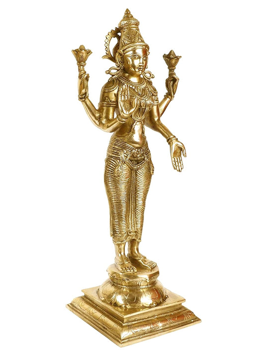 Brass Standing Lakshmi Goddess Laxmi for Home Pooja Home and Office Decor (Height: 20 Inch)