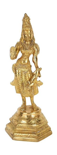 Shiv Parvati brass statue, standing deity with folded hands and trident