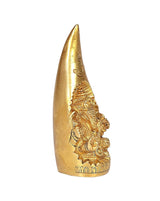 Brass Ganesh conch idol showpiece, gold cone with detailed Ganesh engraving, 4.5 in