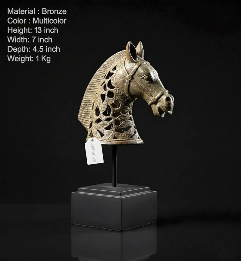 Vintage Indonesian Bronze Horse Head on Stand (Height: 13 Inches)