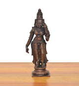 Devi Uma Parvati Copper statue, full body, dark copper finish, standing on base