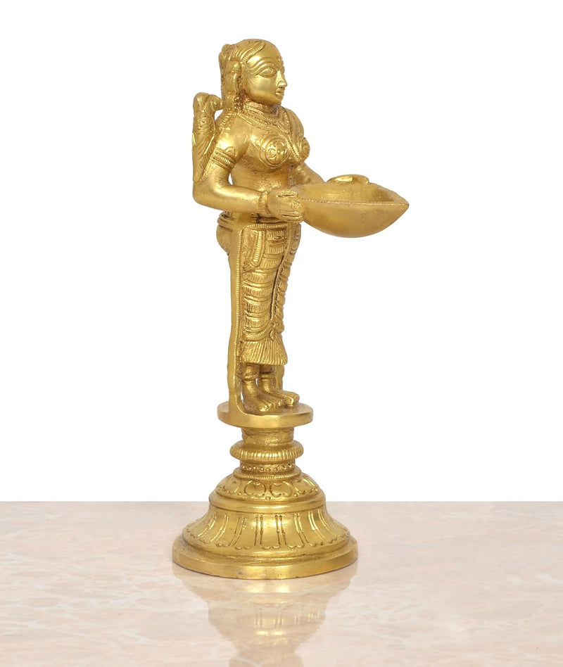 Brass Deep Lakshmi with Oil Lamp Deepam Decorative Puja Home Temple lamp Diwali Gifts Home (Height: 8 inch)