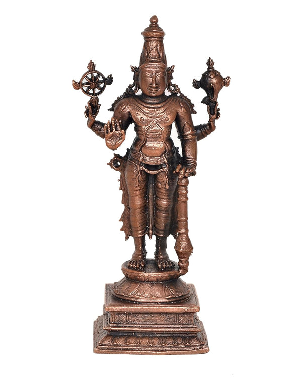 Copper Lord Vishnu Idol Vishnu Standing Statue for Home Decor mandir PoojaTemple Showpiece, (Height 5 Inch)