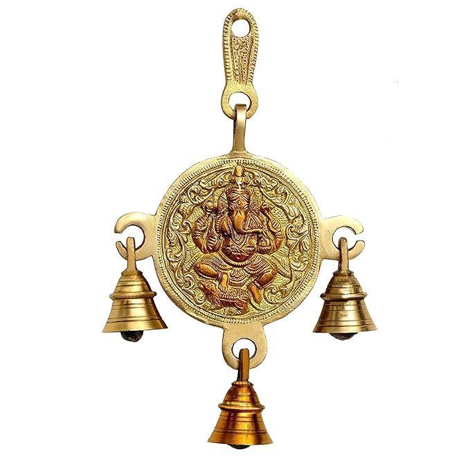 Brass Ganesha Wall Hanging with Bells Wall Decor Wall Hanging Height 8 Inch Craft Detail