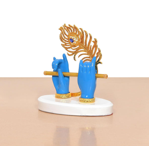 Resin Blue Krishna Ji Hands with Flute Decor (Height: 4 Inch) Study Setting
