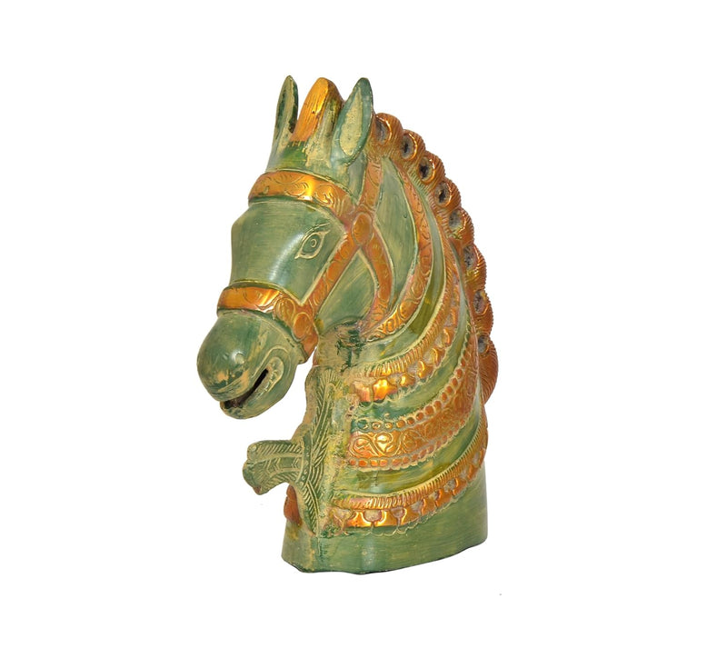 Brass Horse Head Statue with Stone Work (Height: 8 Inch)