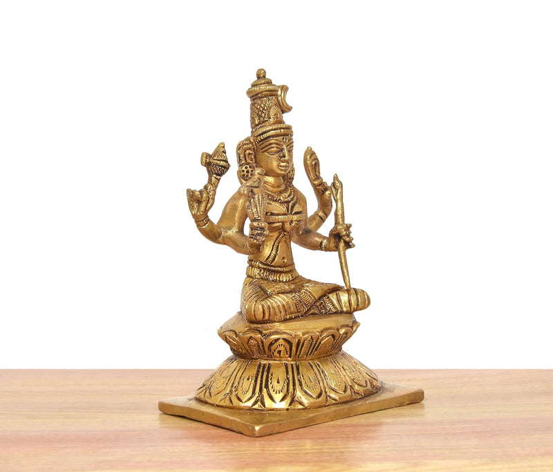 Brass Goddess Rajarajeshvari Idols Sitting on Lutos Tripura Sundari Murti (Height: 5.5 inch)