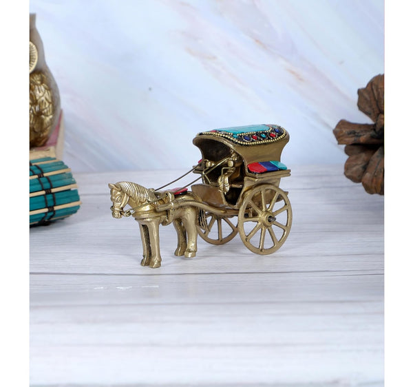 Brass Horse Cart Showpiece (Height 5.5 inches) Mandir Setting