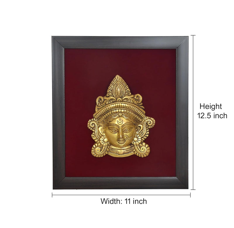 Brass Maa Durga Face Mask Idol with Frame Wall Hanging (Height: 12.5 Inch)