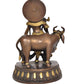 Brass Lord Krishna with Cow Idol Figurine Sculpture Playing Flute Statue Decorative Showpiece, (Height 10 Inch)