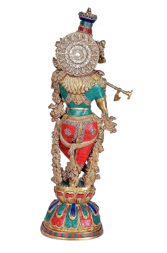 Brass Krishna Statue Murti Idol On Base Playing Flute for Home Decor Showpiece | Height : 25 inches