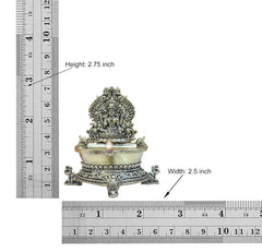 Brass Lakshmi diya size 2.75in tall, 2.5in wide; front view