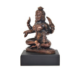 3-inch copper Mahakaali Mata idol, side view seated multi-armed figure on base