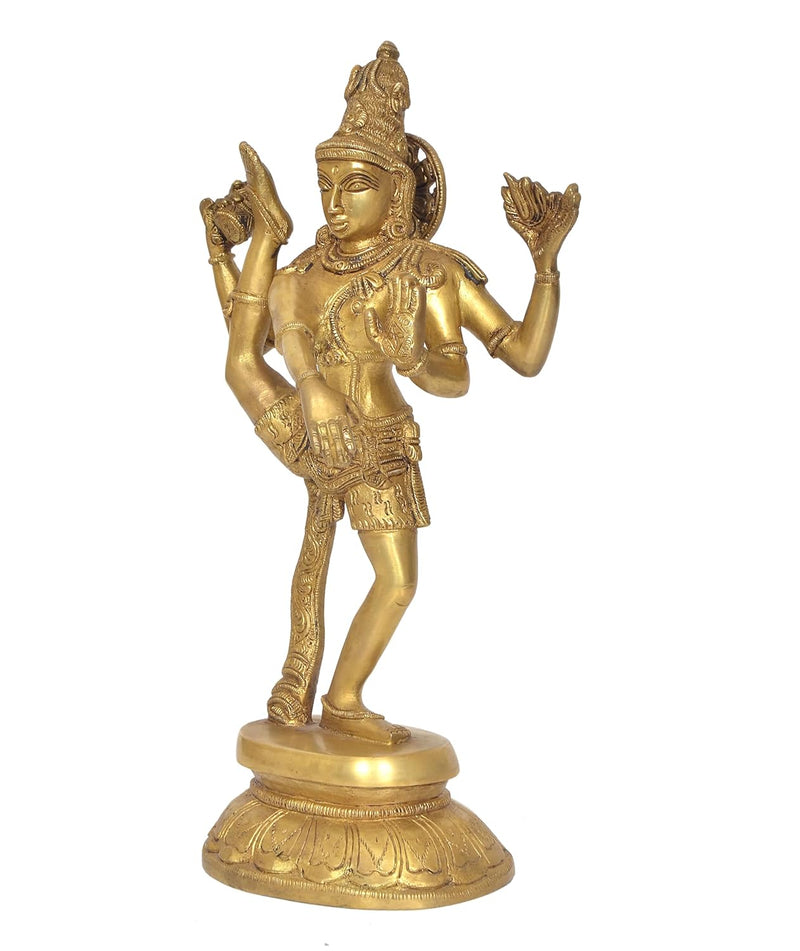 Brass Lord Shiva Tandava Standing Statue for Home Temple Office Figurine Statue Showpiece (Height 12