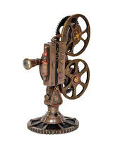 Resin steampunk projector statue side view with binocular-style lenses and gear wheels