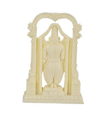 Ivory Tirupati Balaji idol back view, framed silhouette with textured ornaments