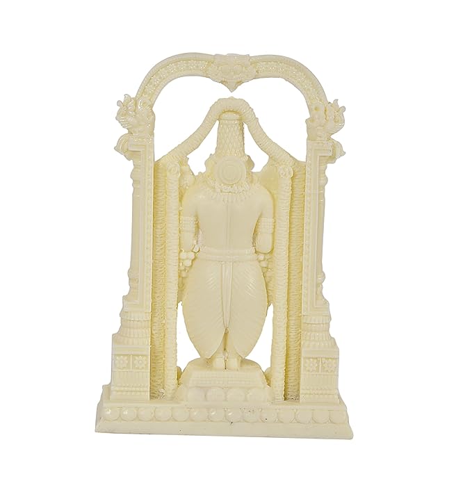 Ivory Cold Cast Tirupati Balaji Murti Idol for Pooja Room in Resin, Height 8 inch