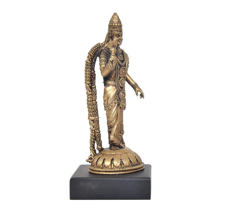 Panchaloha Goddess Meenakshi with Lotus and Parrot Idol (Height: 5 Inch)